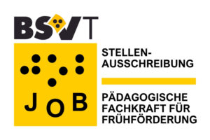 Logo des BSVT-Jobangebots mit Braille-Elementen und dem Schriftzug „JOB“.